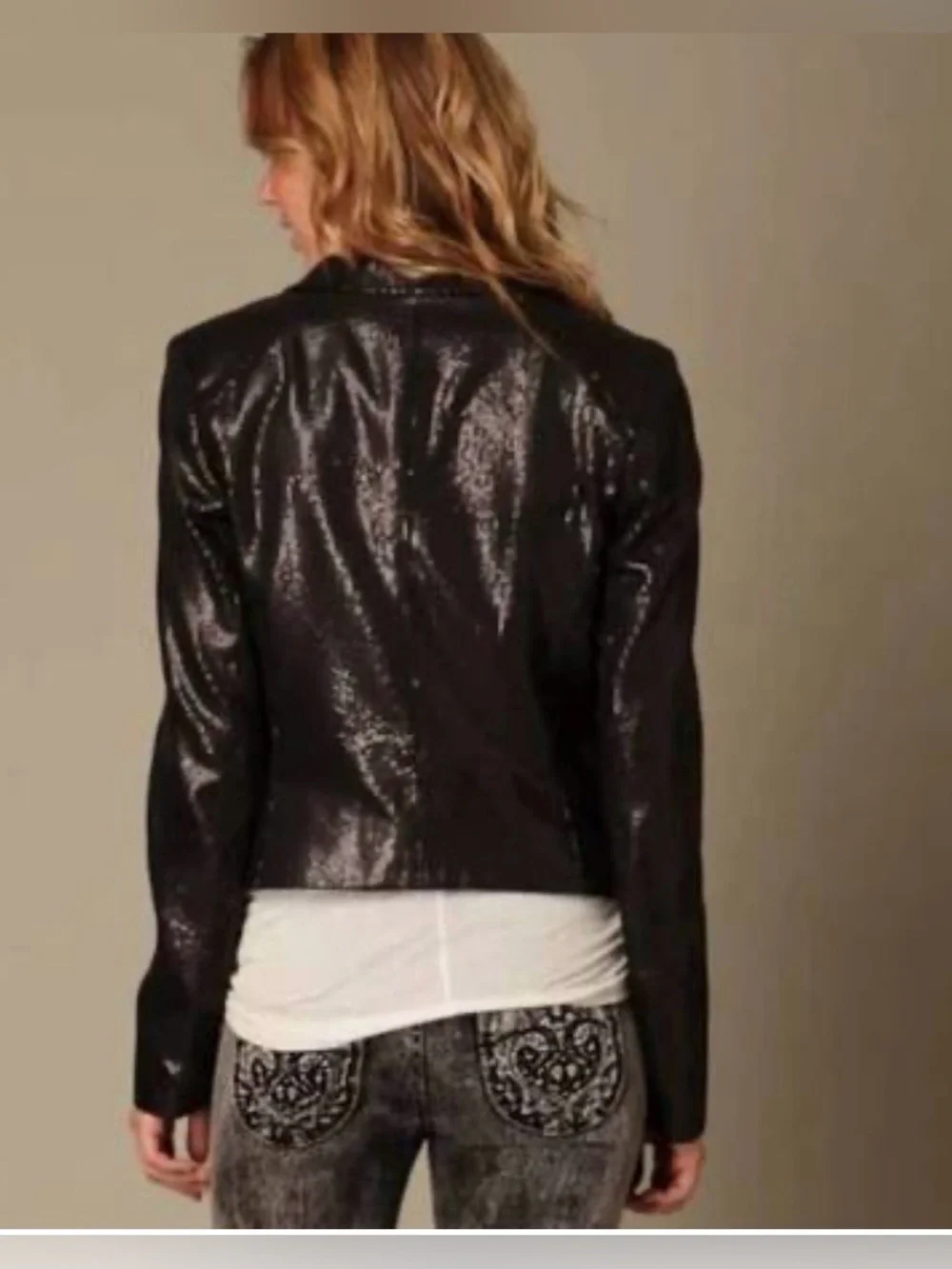 Free People Black Sequin Women's Blazer Jacket 6